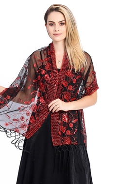 礼服旗袍披肩亮片黑色蕾丝丝巾女