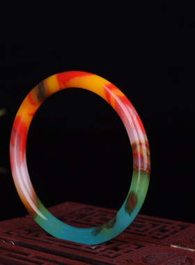 和田玉彩玉手镯正圆镯旺夫款