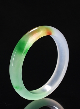 黄翡宽版女款三彩翡翠玉石玉镯