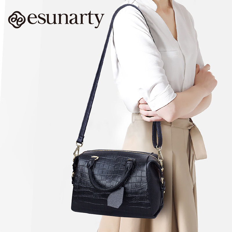 枕头手提包包女2025新款真皮鳄鱼纹波士顿大包头层牛皮女士斜挎包,淘宝优惠券,粉丝福利购,淘宝优惠卷