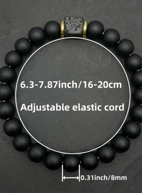 temu希音TK跨境爆款手链磨砂黑曜石黑琉璃火山石男款手串黑色串珠