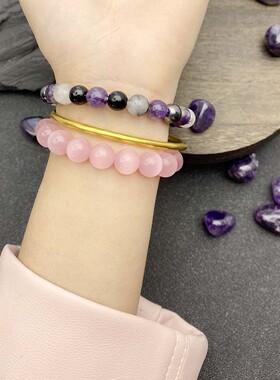 跨境爆款手链天然石紫水晶黑胆石黑曜石白玉手串时尚礼物串珠饰品