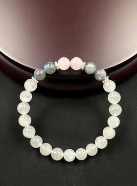 跨境爆款小礼物手链汉白玉灰闪光白水晶天然石手工制作手链手串珠