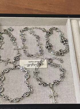 辣妹十字架钛钢手链潮男潮女小众克罗设计高级感冷淡风森系手饰