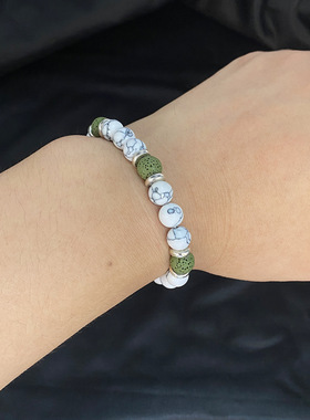 跨境爆款手链白松石绿色火山石跨境亚马逊情侣手串天然柠檬石头珠