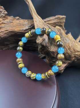 跨境爆款手链虎眼石蓝璘石男士力量天然水晶石黄塔晶蓝色手串珠串