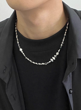 拼接不掉色钛钢项链男潮嘻哈小众高级设计感锁骨链男士冷淡风配饰