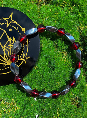 跨境爆款手链亚马逊红宝石赤宝石磁石红色珠子弹力手串情侣款串珠