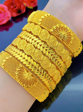 小红书同款越南中东沙金孔雀手镯迪拜新娘结婚礼纱不掉色镀金镯子