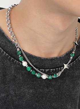 小众高级感项链男女ins嘻哈天然石拼接芒星设计感锁骨链男士国潮