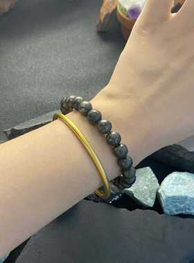 跨境手链天然黄铜矿天然石欧美爆款复古简约圆珠财富黑色手串珠串