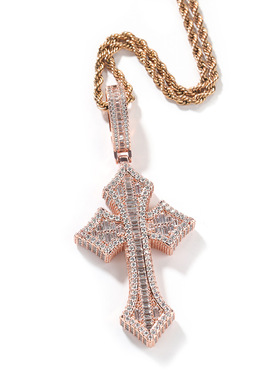 跨境新款锆石十字架吊坠HIPHOP嘻哈说唱潮流男士项链饰品一件代发