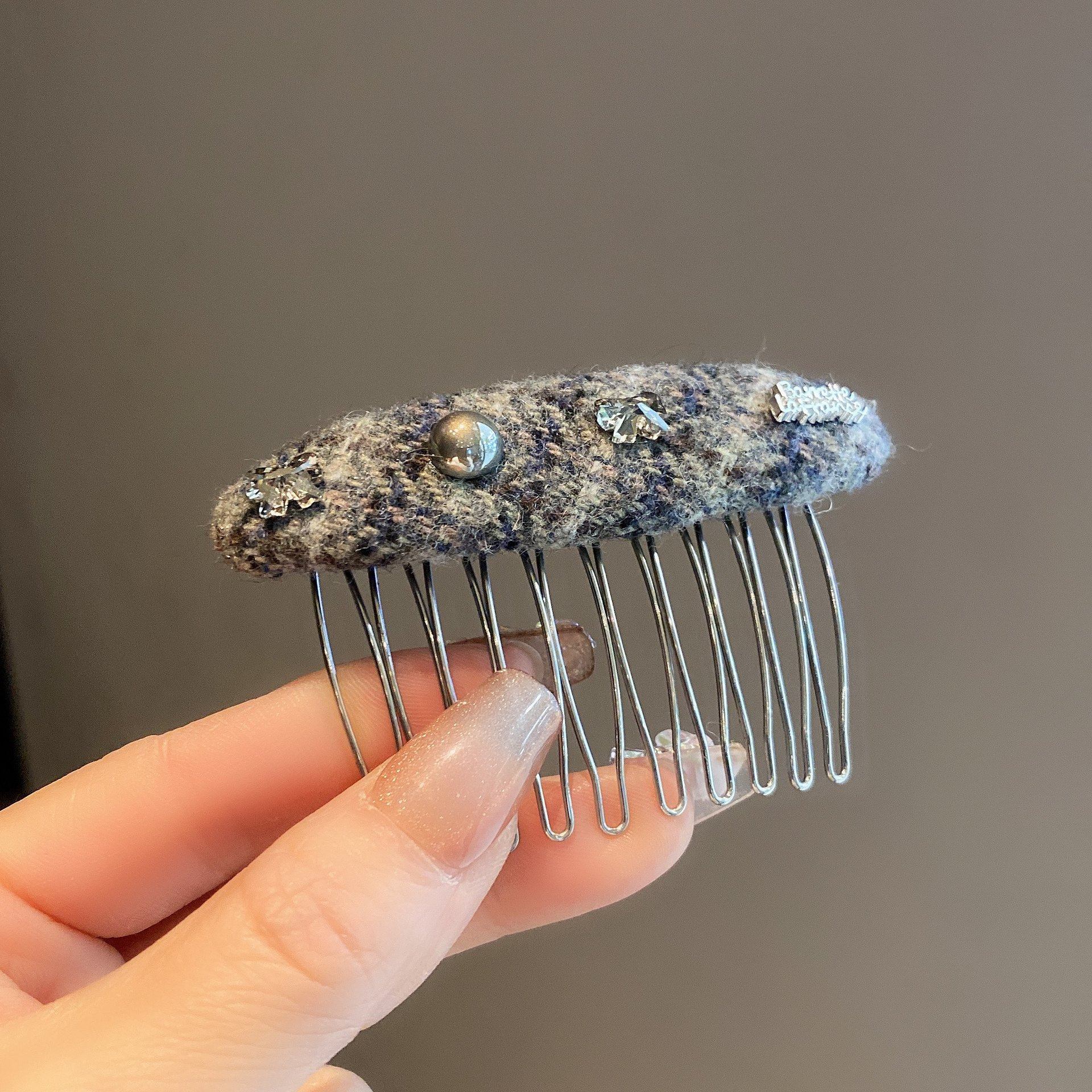 高级感复古毛呢格纹碎发整理发梳韩系韩版ins风刘海插梳气质发卡,淘宝优惠券,粉丝福利购,淘宝优惠卷