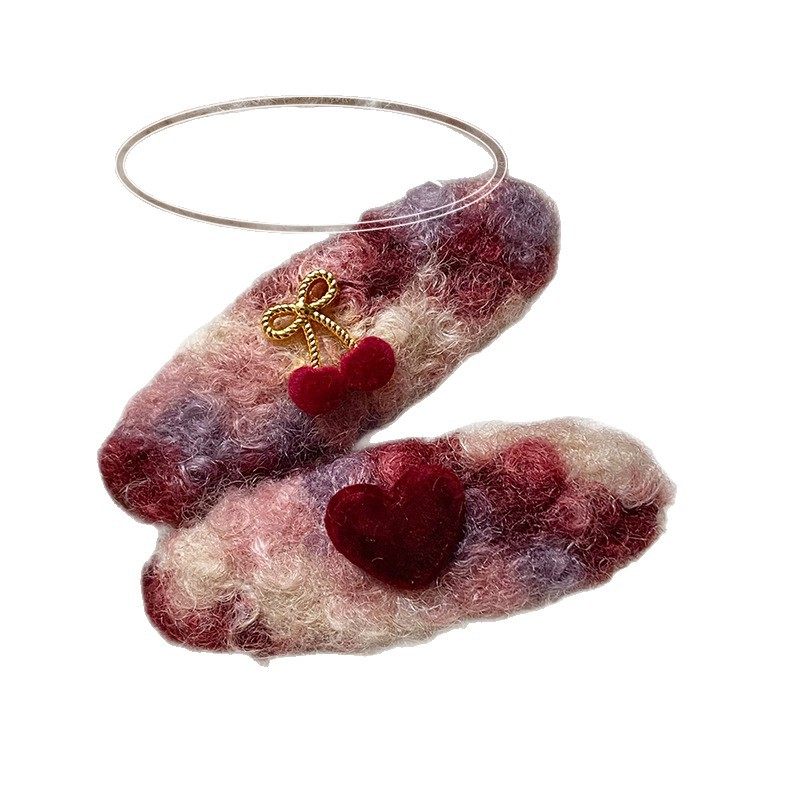 一对价格 粉色晕染爱心丝绒樱桃椭圆发夹温柔可爱少女碎发边夹,淘宝优惠券,粉丝福利购,淘宝优惠卷