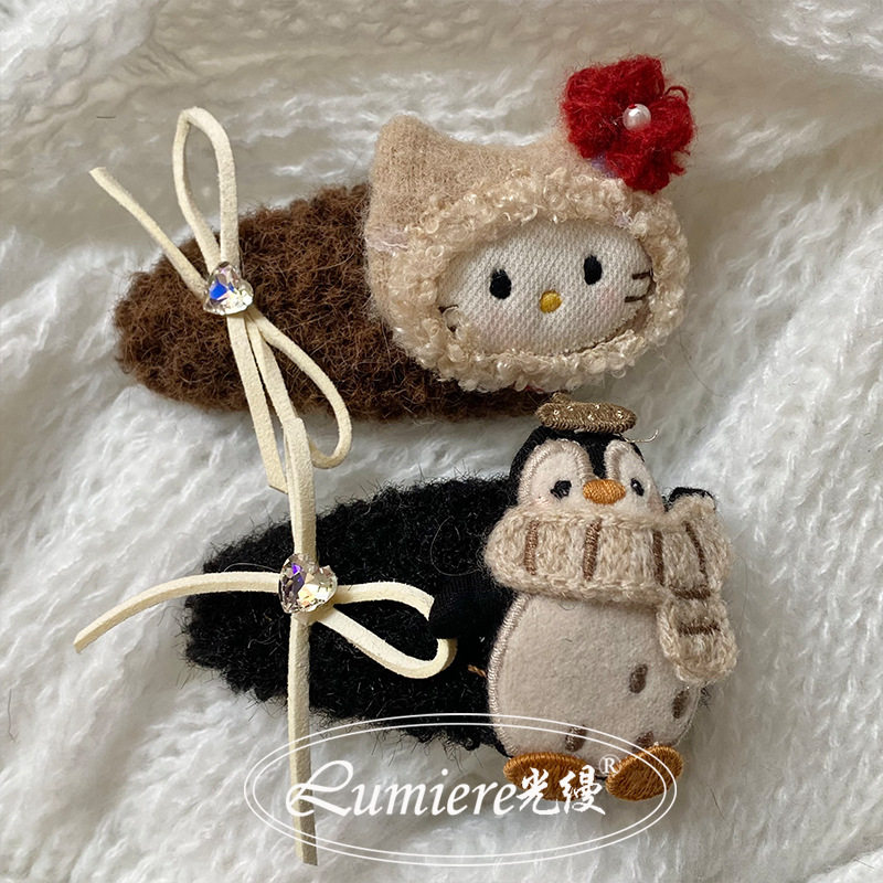 可可爱爱玩偶KT猫小企鹅毛绒发夹少女心甜美秋冬新款刘海夹发卡女,淘宝优惠券,粉丝福利购,淘宝优惠卷