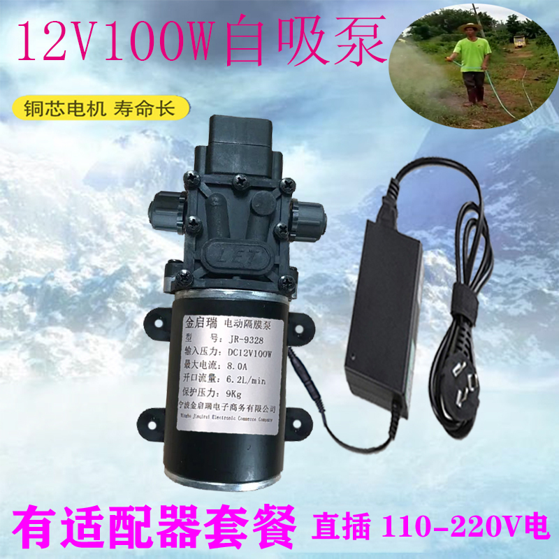 12V100W自吸泵增压抽水增压微型隔膜泵农用喷雾器直流高压洗车泵 - 图2