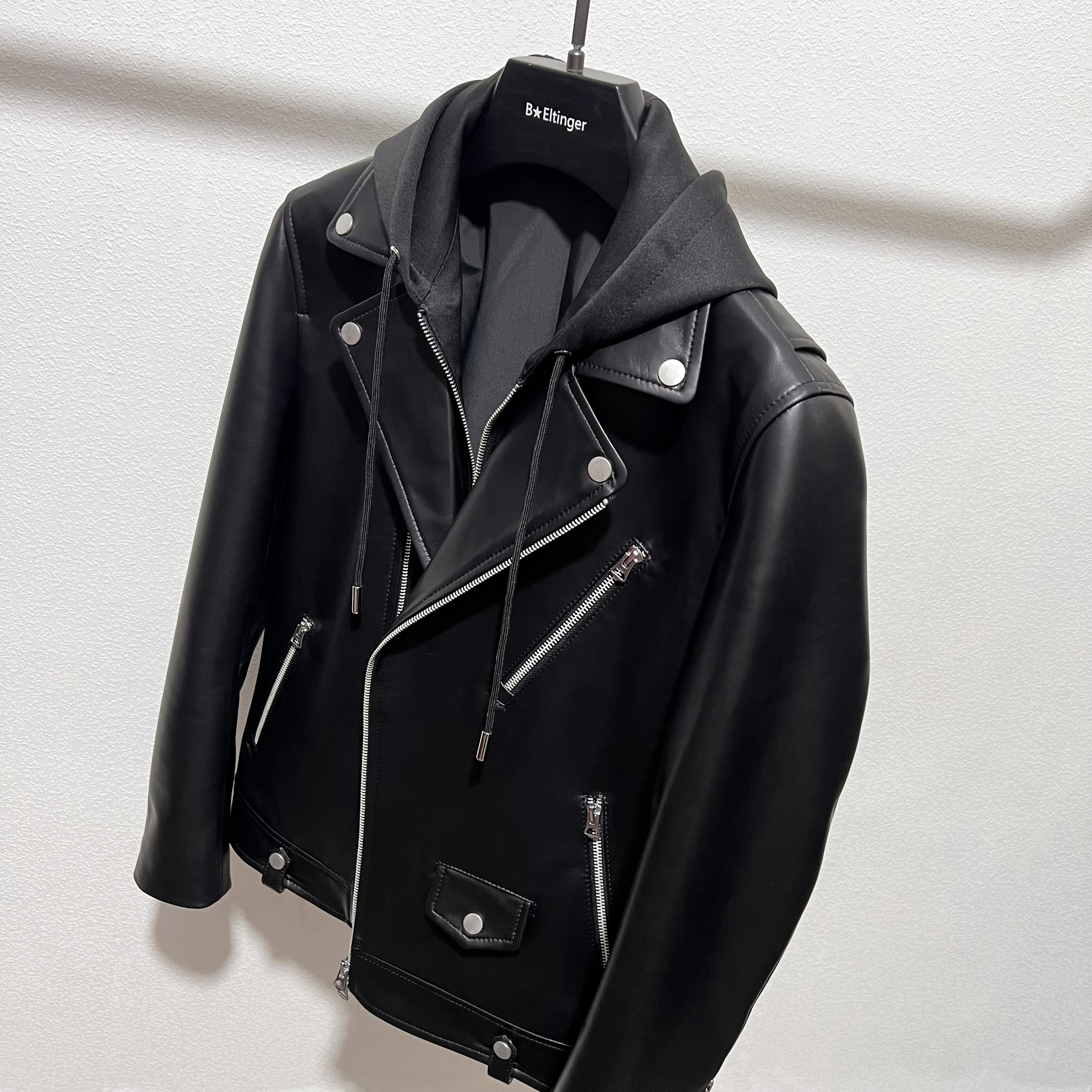 2024明星同款真皮皮衣男士修身可拆卸连帽机车皮夹克短款修身外套