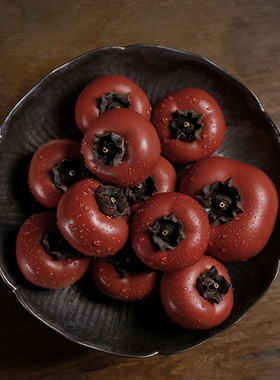 紫砂仿真柿子茶宠摆件装饰品陶瓷