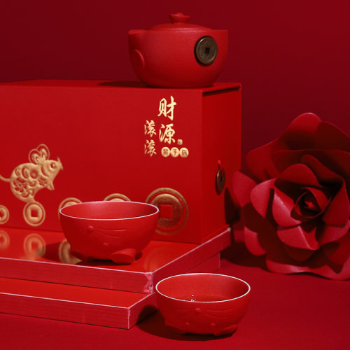 文创礼品创意陶瓷快客杯一壶二杯茶具生肖老鼠商务生日礼物礼盒装 - 图2