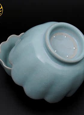 汝窑仿古莲花式温碗陶瓷收藏摆件