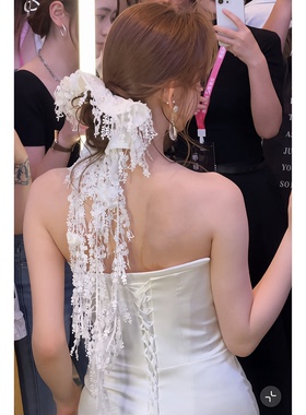 新娘头饰白色法式蕾丝花朵流苏发圈气质结婚纱礼服晨袍旅拍配饰品