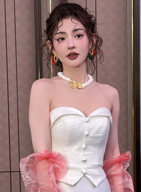 韩子造型新娘项链耳环贝壳劲链锁骨链高级感婚纱礼服晨袍耳饰旅拍