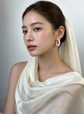 新娘头饰头纱头巾亮丝围巾纱巾高级感结婚礼服旗袍晨袍旅拍发饰品