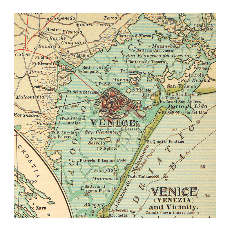 意大利半岛老地图，整体纸张泛黄做旧，采用艺术纸四色胶印不退色