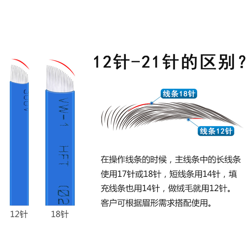 中国蓝纹绣针片正品 线条手工PCD纹绣刀片纹眉绣眉针蓝皮14针18针 - 图1