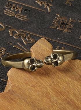 欧美韩朋克个性双骷髅头纯铜手镯