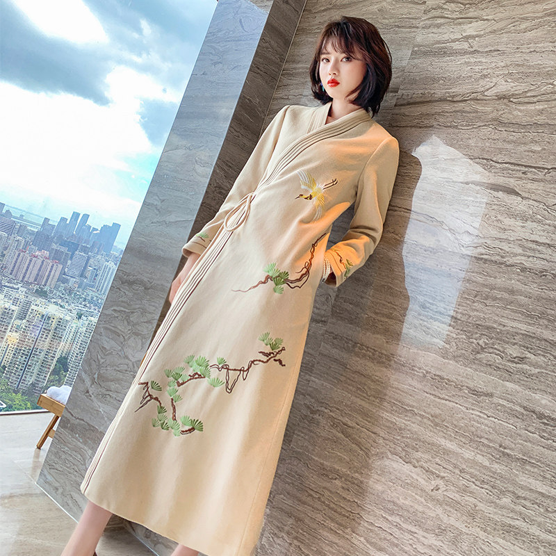 秋冬新款旗袍2020年长款复古连衣裙 品唐斋连衣裙