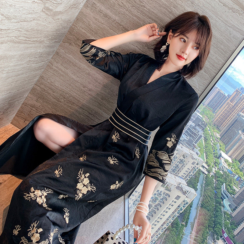 秋冬名媛气质中式复古民族连衣裙 品唐斋连衣裙