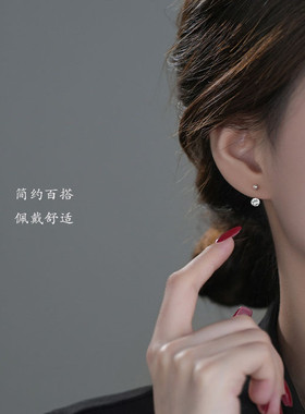 999足银锆石螺丝耳钩女耳钉养耳洞耳环小众设计耳圈睡觉免摘耳饰