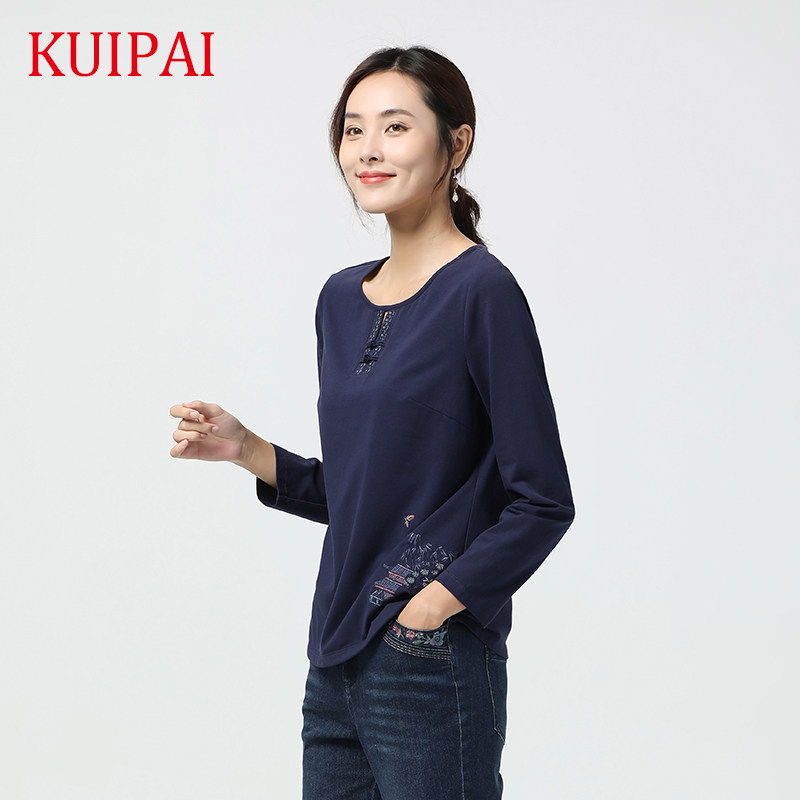 葵牌新款民族风长袖宽松大码t恤 葵服饰中老年女装
