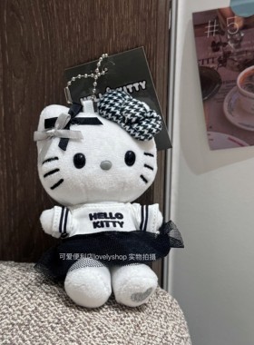 日本 50周年水泥灰炭灰KT挂件可爱 kitty 包包挂饰毛绒小玩偶挂件