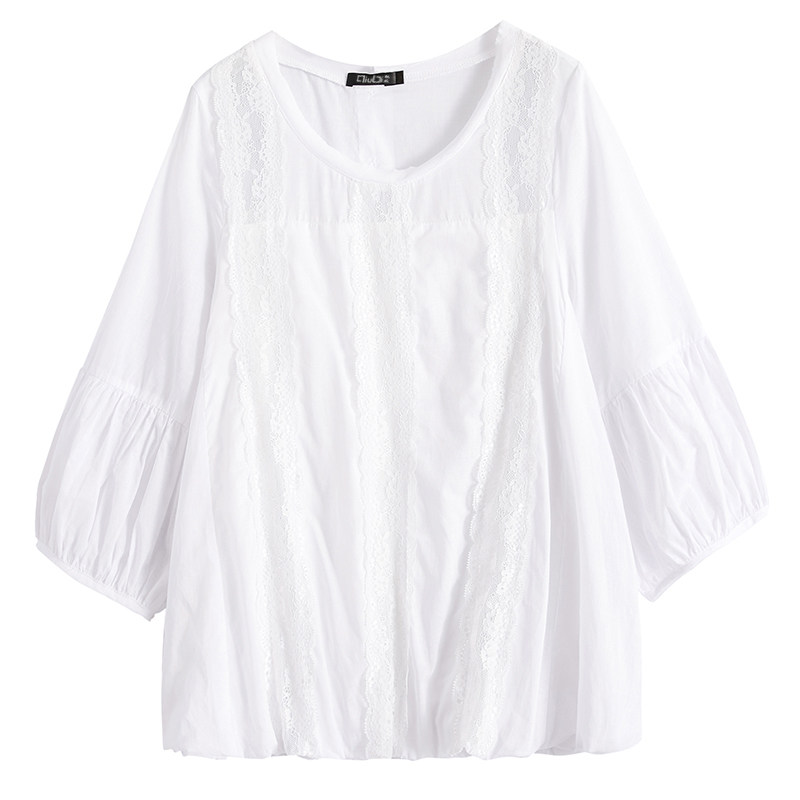 白色蕾丝女士2020新款七分小衫衬衫 qiubi服饰蕾丝衫/雪纺衫