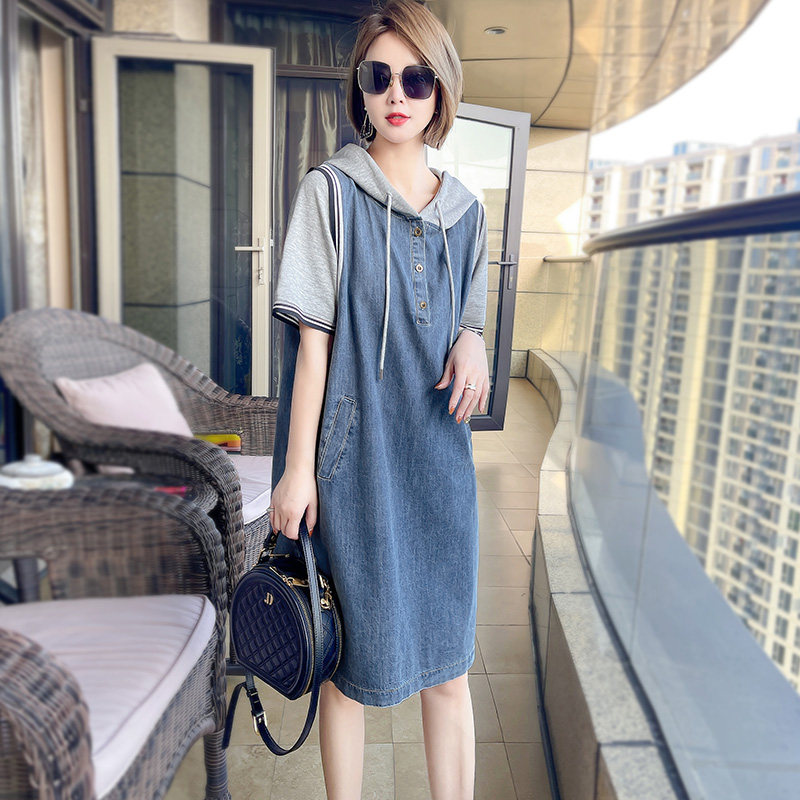 牛仔连衣裙女短袖夏季宽松卫衣裙子 qiubi服饰连衣裙