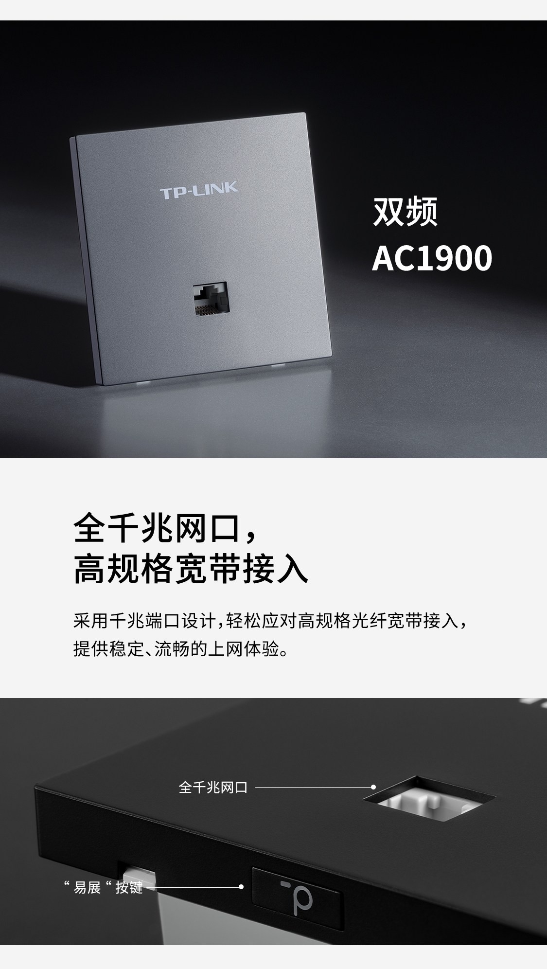 TP-LINK AC1900双频5G全千兆面板AP全屋WiFi超薄无线PoE供电家用企业酒店别墅组网TL-AP1902GI-PoE薄款 - 图0