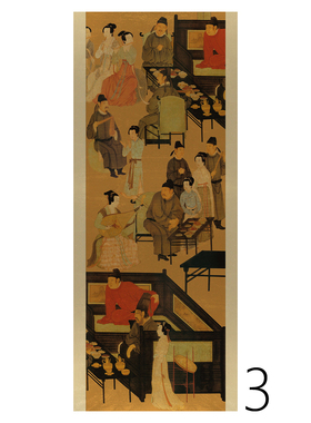复古漆画金箔画金箔屏风做旧背景画韩熙载夜宴图墙画复古折叠屏风