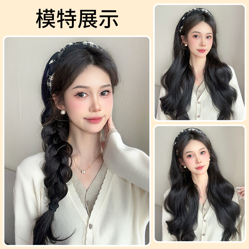 假发女全头套长发大波浪发箍款一体式半头套不用戴发网隐形卷发套 - 图3