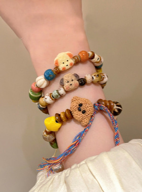 可爱加倍~卡通趣味陶瓷小熊手串女小众设计感学生党闺蜜叠戴手饰