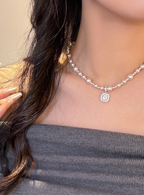 曼塔玫瑰珍珠项链女锁骨链