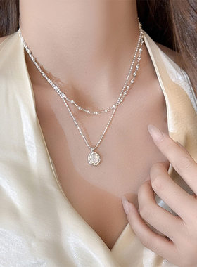 双层贝壳吊坠项链女2025新款气质简约高级小众锁骨链百搭颈链配饰