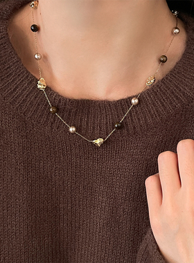 多种戴法~虎眼石珍珠毛衣链