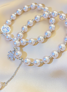 锆石花朵正圆施家珍珠手链