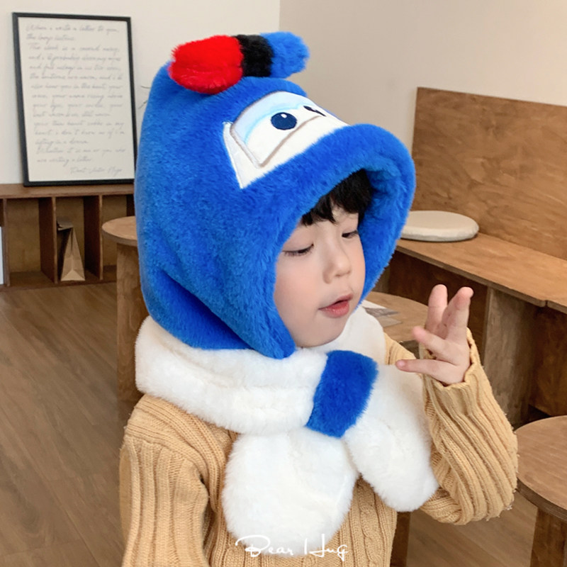 儿童帽子围巾一体冬季加绒加厚保暖护耳帽卡通男女童宝宝帽秋冬,淘宝优惠券,粉丝福利购,淘宝优惠卷