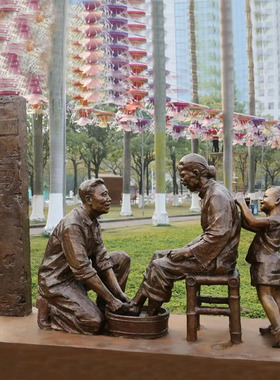 玻璃钢仿铜家风家训人物雕塑摆件