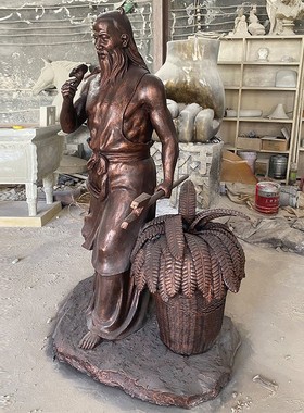 玻璃钢仿铜神农氏雕塑摆件