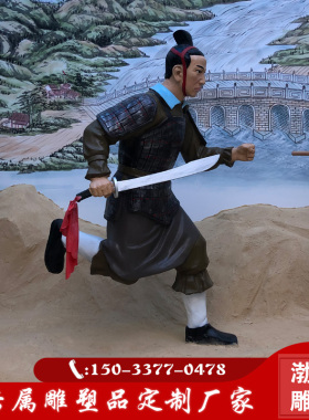 玻璃钢古代骑马将军人物博物馆战士彩绘士兵塑像树脂雕塑装饰摆件