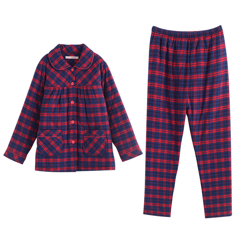 达尔丽睡衣女冬季纯棉长袖加厚保暖夹棉梭织毛布格子女家居服套装,淘宝优惠券,粉丝福利购,淘宝优惠卷